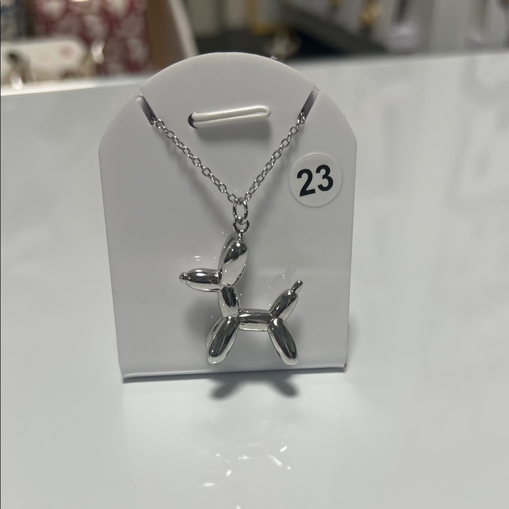 Silver Balloon Dog Pendant Necklace